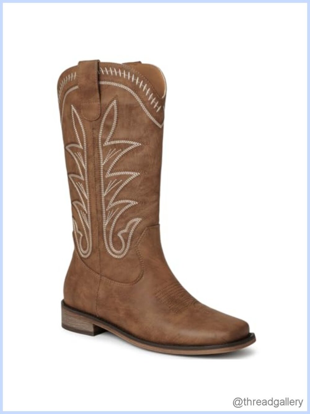 Herrlyn Women's Square Toe Mid-Calf Cowboy Boots Embroidered Chunky Heel